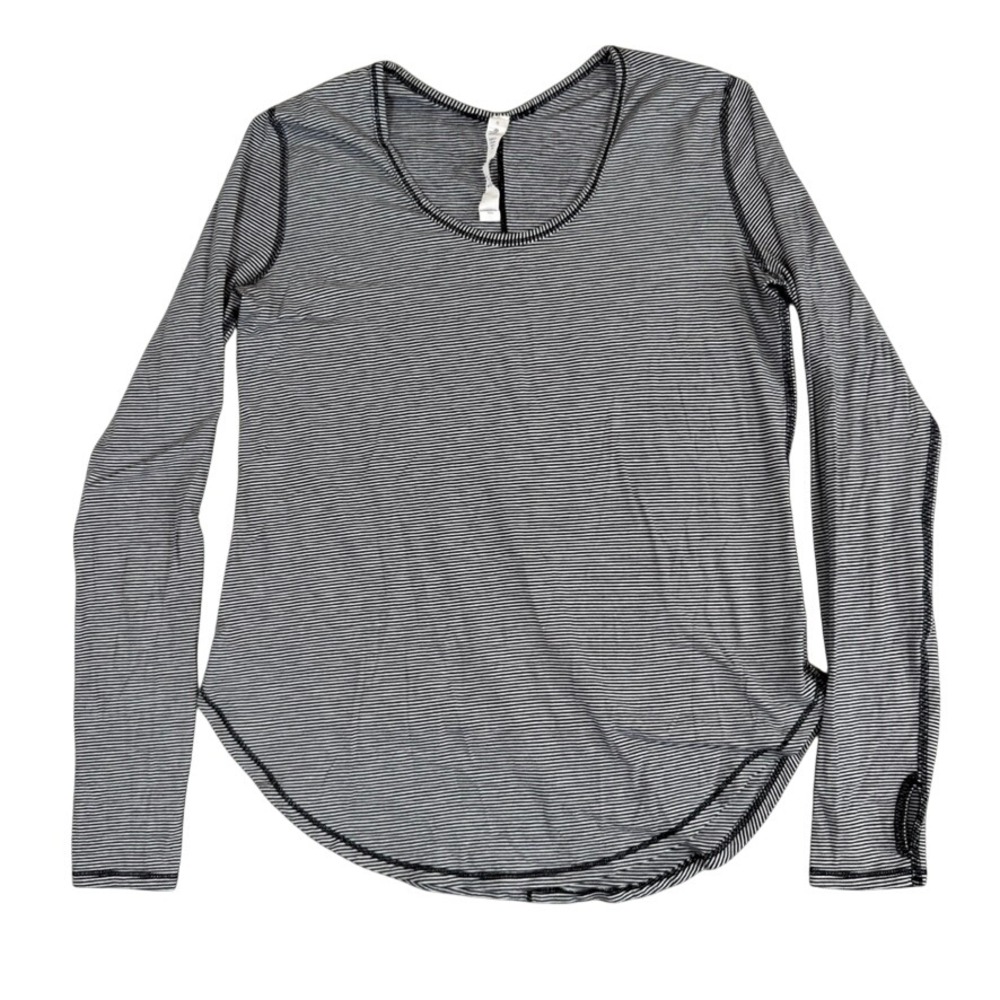 Lululemon Pima Cotton Striped Long Sleeve Top Thumbholes Black White Size 6